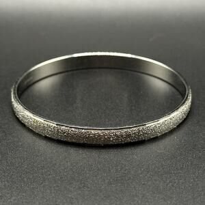 Vintage Monet Textured Bangle Bracelet Size L Silver Tone